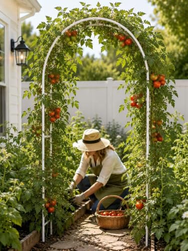 Metal Garden Arch Trellis for Climbing Plants 7.8ft Outdoor Arch Wedding Halloween Christmas Vine Trellis Pumpkin Archway Assemble Freely 2 Sizes White (White)