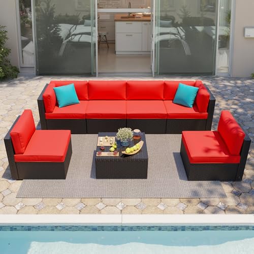 7 Pieces Patio Furniture Sets Outdoor All (Red / 7 pcs)