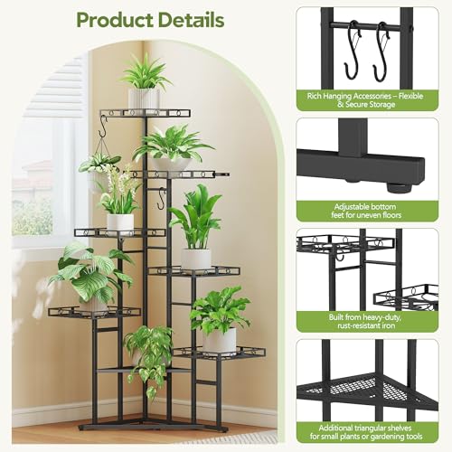 46" Tall Plant Stand Indoor (Black / 7-Tier)