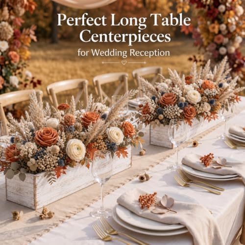 12 Set Wood Boxes for Centerpieces 12x4 Inch Rectangle Wooden Planter Box Rustic Wooden Planters with Removable Plastic Liner Floral Foam Blocks for Christmas Wedding Home Garden Decor (12 X 4 Inch / White)