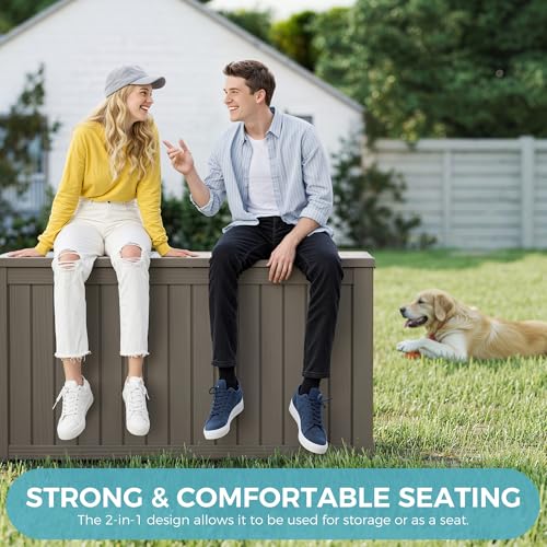 180 Gallon Outdoor Storage Box Waterproof Deck Box for Patio (Grey / 180 Gallon)