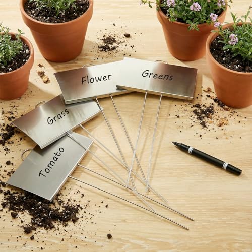 30 Pcs Large Plant Marker (5'' X 3'' with 11'' Stake / Silver)