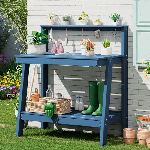 3 Tier Outdoor Potting Bench with Storage (Blue / Sleek)