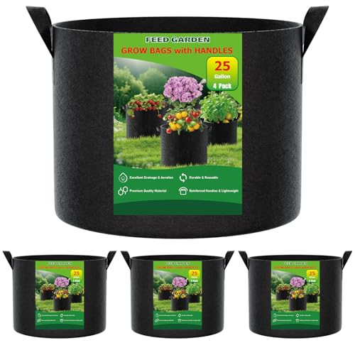 25 Gallon Plant Grow Bags 4 Pack 300G Fabric Pots with Handles (Black / 25 Gallon)