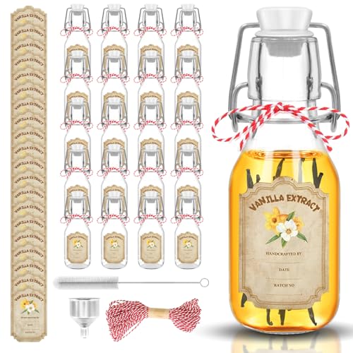 20 Pack Swing Top Glass Vanilla Extract Bottles 4 oz with Lids (Round-4oz-20pcs)