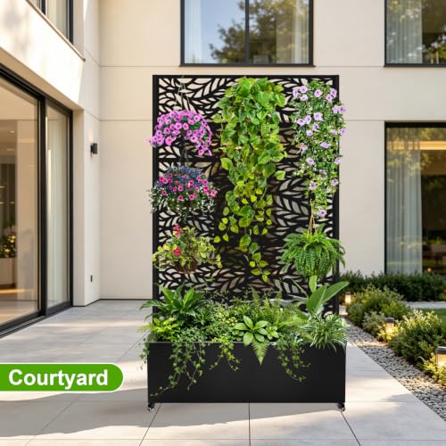 72"x47"x16" Metal Planter Box with Trellis (Black Leaf-shaped / 72"x47"x16")