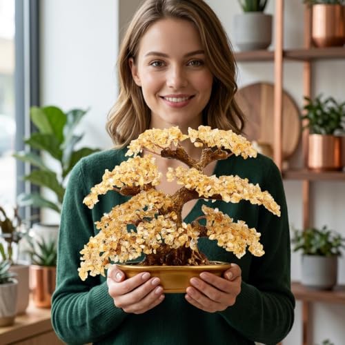 Large Feng Shui Money Tree Yellow Crystal Quartz Gem Lucky Tree