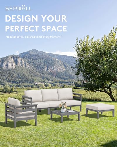 HDPE Patio Furniture Set (Grey/Khaki / 8 Pieces)