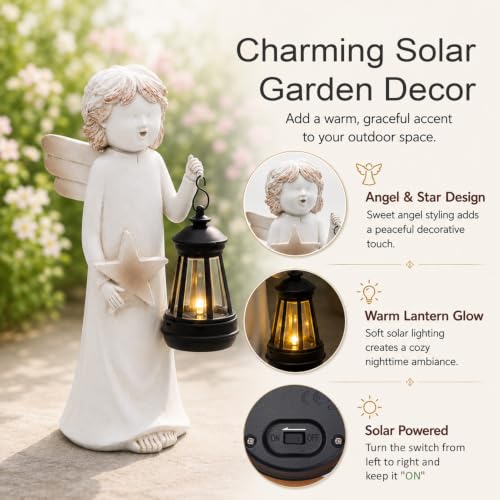Garden Angel Statue with Solar Lantern (White Angel)
