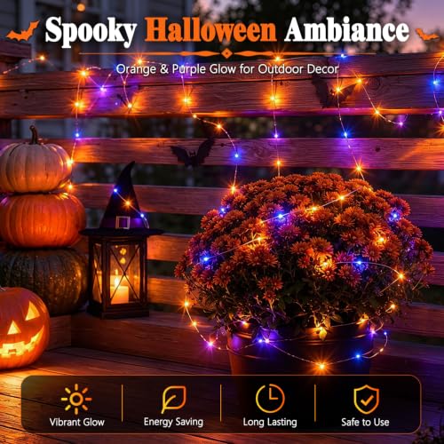 Halloween Solar String Lights Outdoor (Orange & Purle / 16.4ft)