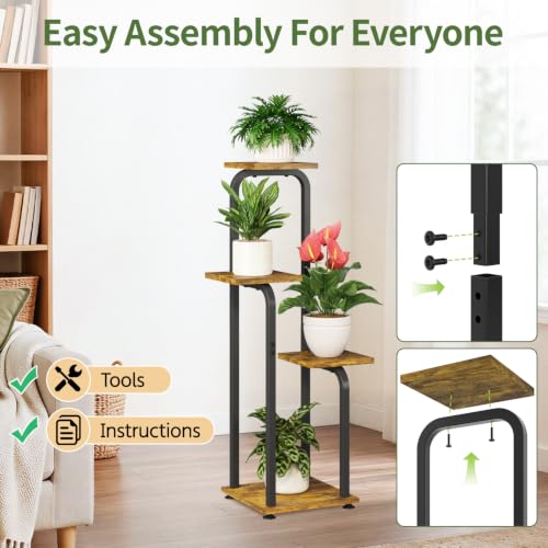 Plant Stand Shelf Tall for Indoor Corner Flower Rack (Classic Brown-Black / 4 Tier)
