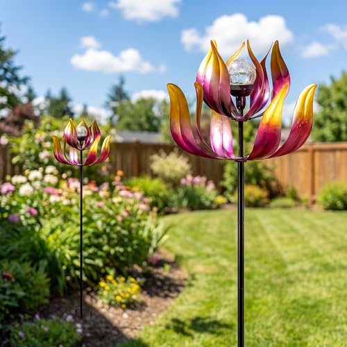 Solar Wind Spinners Outdoor for Yard and Garden (Lotus Flower)