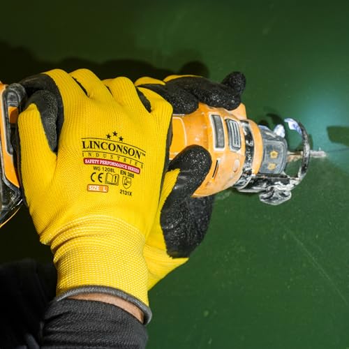 12 Pack Safety Performance Series Construction Mechanics Wrinkle Latex Work Gloves (X-Large (120 Pairs) / Yellow)