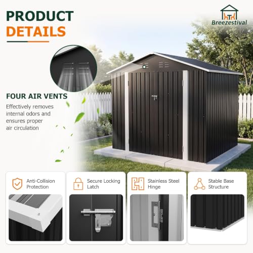 8x6FT Outdoor Storage Shed with Floor Black (Dark Black / 8' x 6')