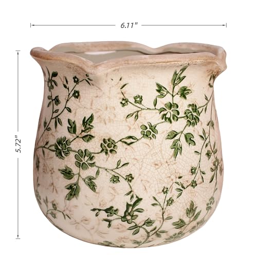 Vintage Ceramic 6.11'' Plant Pots (Sage Beige)
