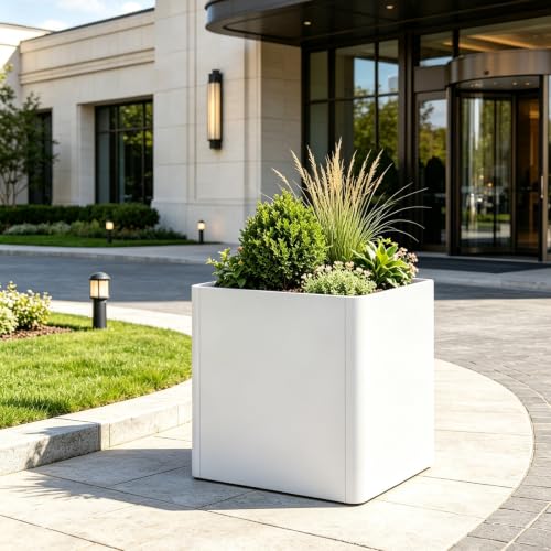 Large White Square Outdoor Planters 20" L x 20" W x 20" H