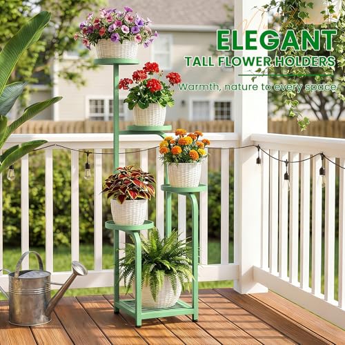 Tall 5 Tier Square Plant Stand Indoor Outdoor (Sage Green / 5-Tier Square Base)