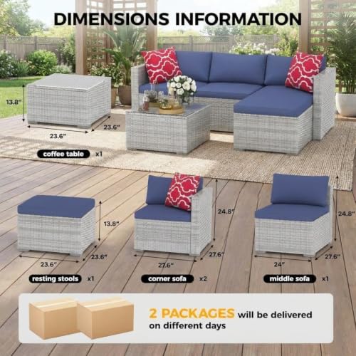 5 Piece Outdoor PE Wicker Patio Sofa Set (Grey/Blue / 5 Pieces)