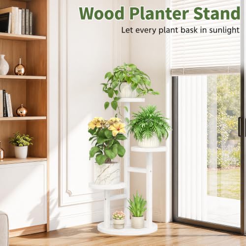 Wood Small Plant Stand Table Tall for Indoor Corner (White / 3 Tier)