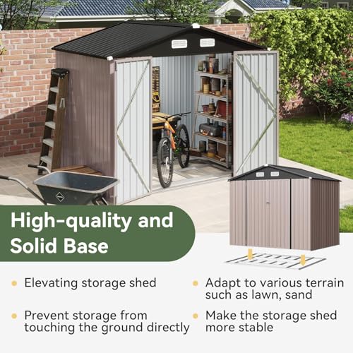 8'x6' Outdoor Storage Shed with Base (Brown / 8'x6')