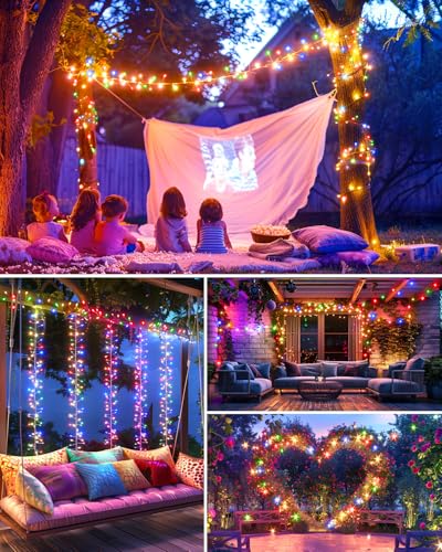2 Pack 240 LED 20FT Total 40FT 480LED Solar Fairy Lights Outdoor Waterproof (Multicolor / 19.6Ft*2 Pack)