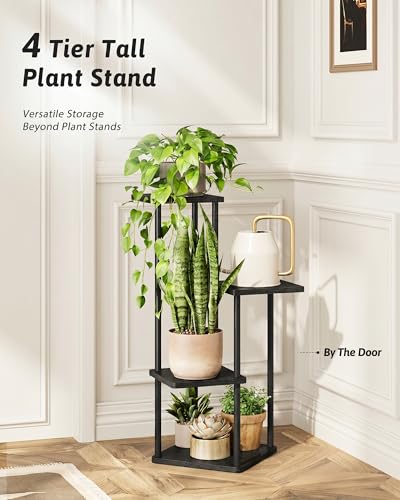 Corner Plant Stand Indoor Tall Plant Stand Black 4 Tier (Dark Brown 4 Tier)