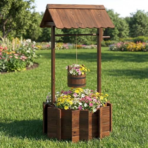 Wooden Wishing Well Outdoor (22" x 22" x 47")