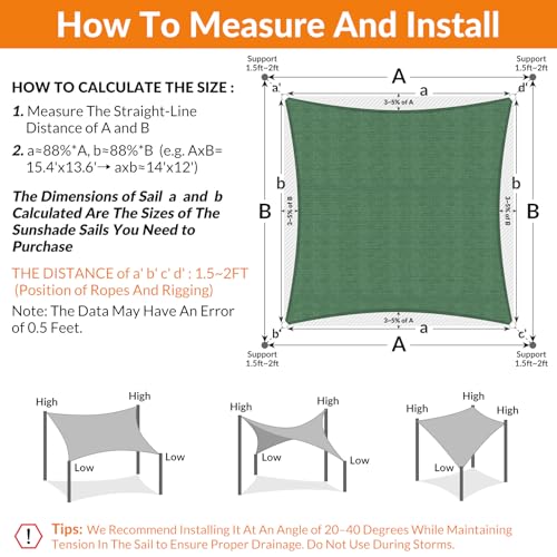15'X15' Sun Shade Sail Dark Green Curved Square Customizable (Dark Green / 15'X15' custom)