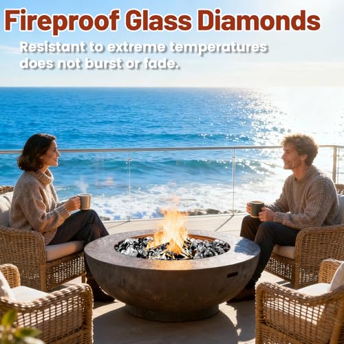 Blended Fire Glass Diamonds for Fire Pit Fireplace (Diamond 10LB / Crystal Ice +Onyx Black + Amber)