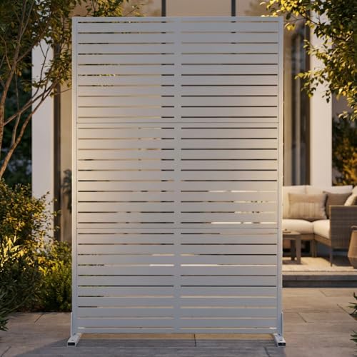 6FT Metal Outdoor Privacy Screen (71"H×47"W / White Louvered)