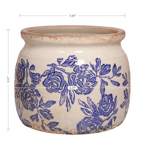 Chinoiserie Ceramic Plant Pot for Garden Decor (Blue & White Chinoiserie Floral / 6.3 in)