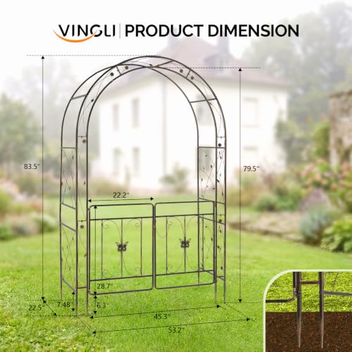 Garden Arbor Arch (Arbor with Gate,Bronze)
