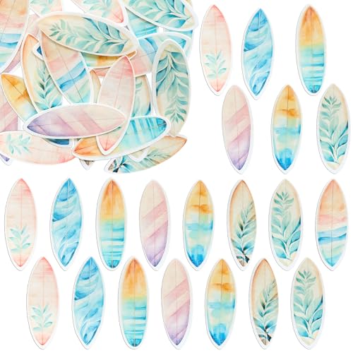 54Pcs Edible Surfboard Cupcake Toppers Wafer Paper Surfboard Mini Accents for Swimming Pool Summer Beach Party Luau Birthday Baby Shower Party Supplies Blue Pink Yellow (54 Count)