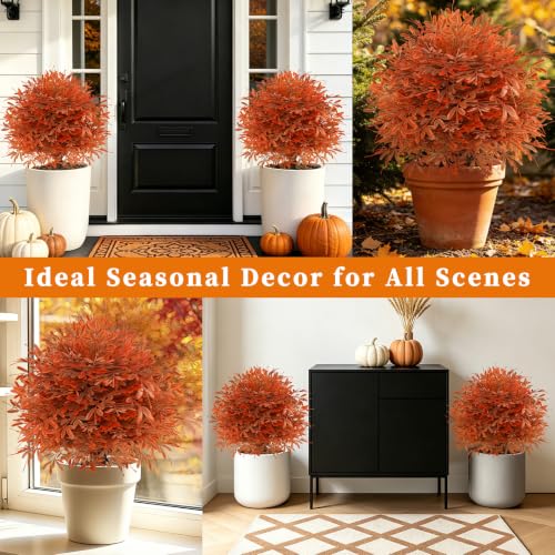2 Pack Fall Artificial Cedar Topiary Balls with Ground Spike (Fall Cedar)