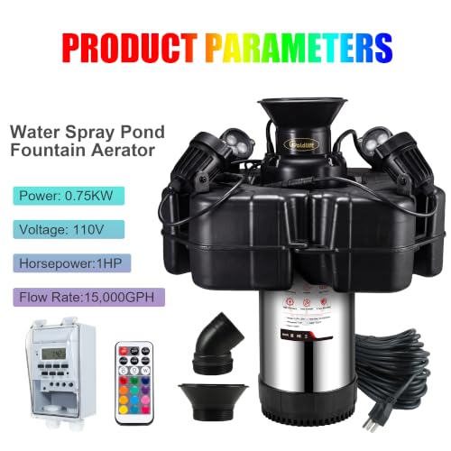 Pond Fountain Aerator F4 With 4 RGB Lights 1HP 750W Floating Pump (Black D)