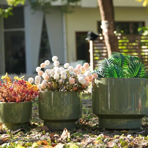 Ceramic Plant Pots Set of 3 Size (Earthy Green)