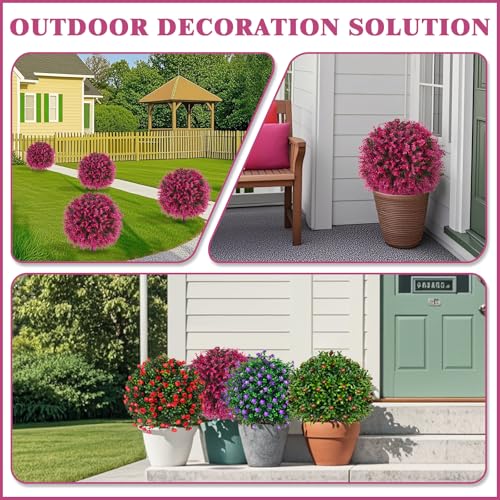 Set of 2 Artificial Topiary Ball Trees with Pink Eucalyptus (Pink Eucalyptus)
