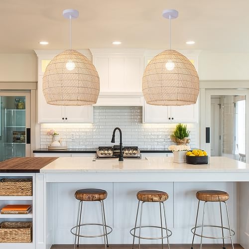 13.8" Rattan Pendant Light (White / 13.77" 1-Light)