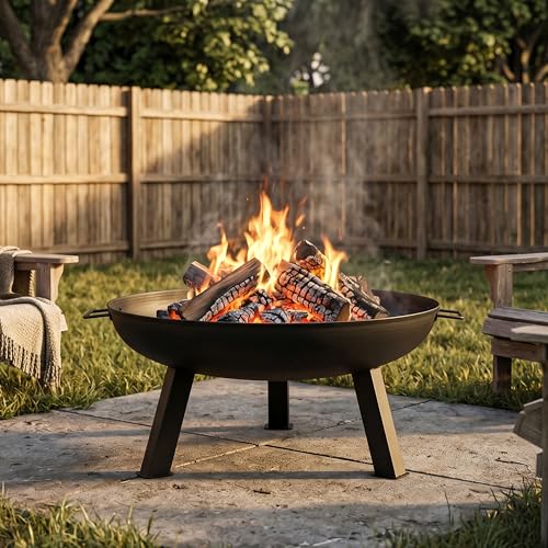 Sunnydaze Cast Iron Heavy Duty Large Fire Pit for Outside Wood Burning (Black / 30 in)