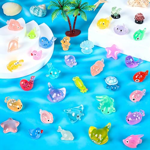120PCS Luminous Mini Ocean Resin Animals 20 Style Glow in The Dark Tiny Sea Animal Figurines Miniature Plastic Animals Aquarium Decoration for DIY Crafts Fish Tank Potted Fairy Garden Dollhouse (120pcs-ocean)