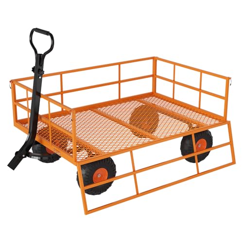 Heavy Duty Steel Garden Cart 1200 LBS Capacity 3 in 1 Pullable Garden Wagon with 13 in Wheels for Gardening Soil (Orange / 1200 lbs)
