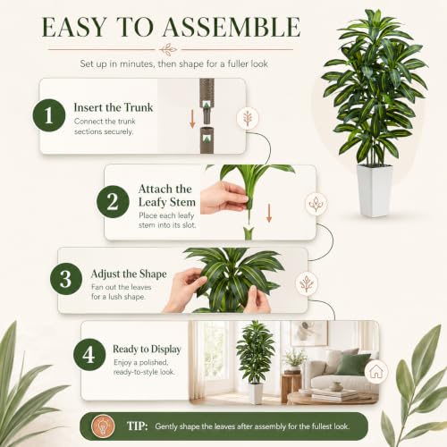 Artificial Dracaena Tree (Dark Green – White Pot / 6FT)