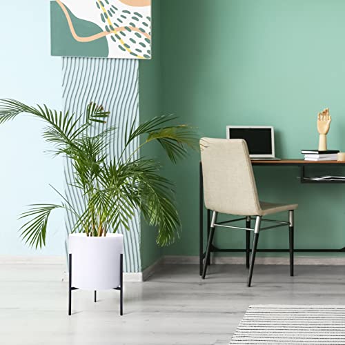 Cylinder Planter Pot with Metal Stand (Large 12 Inch / White)