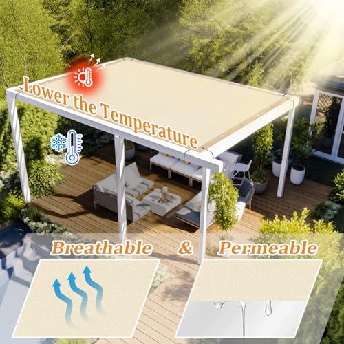 Customized Size 90% Sun Shade Cloth with Grommets (8' X 18' Customized Size / Cream)