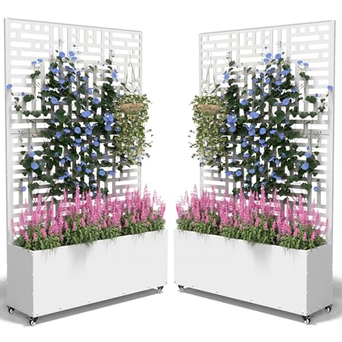 Metal Planter Box with Trellis (White / 2pc)