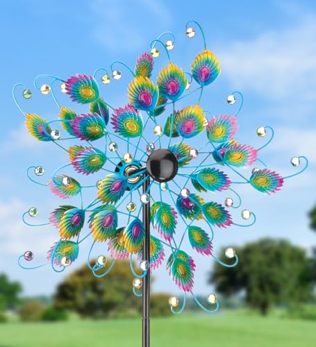 Wind Spinner Outdoor Metal Kinetic Yard Art with Stake (Peacock / Medium (70-79 Inch))