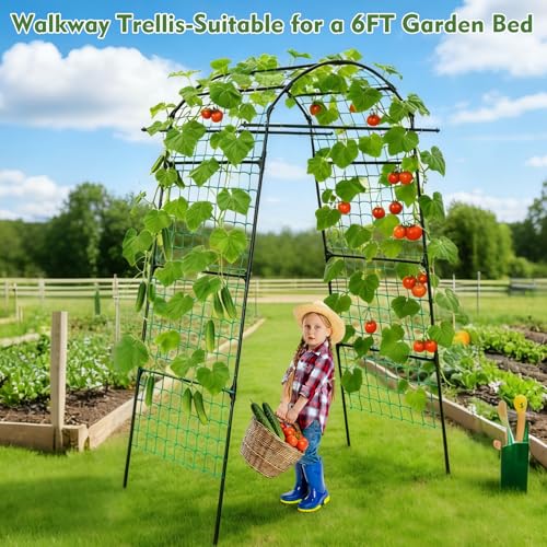 86" Tall Metal Garden Arch Trellis for Climbing Plants (87" H / Green)