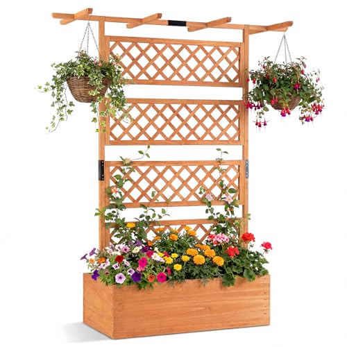 Raised Garden Bed with Trellis (Orange / 60"Lx22"Wx72"H)