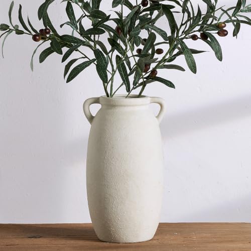 Ceramic Flower Vase 12 inch Farmhouse Rustic Vase Decorative Pottery Terracotta Tall Vases for Home Decor Table Mantle Fireplace Living Room Bathroom Wedding Centerpiece (L-antique Off White)