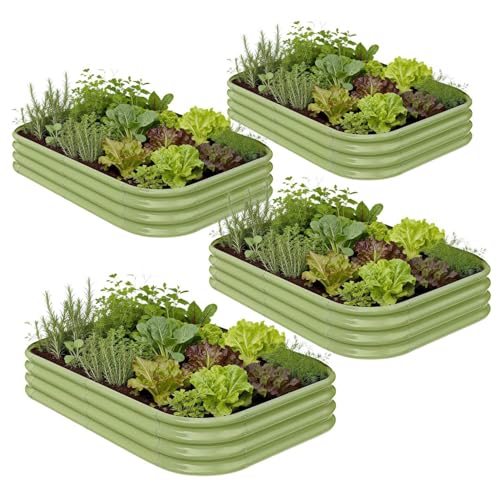4 Pcs 6x4x1ft Galvanized Raised Garden Bed (Green / 6x4x1ft)